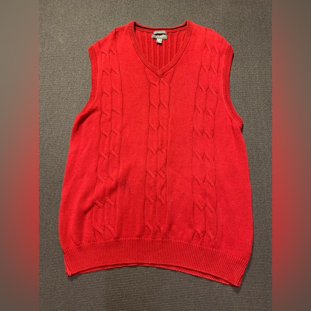 LYLE &‎ SCOTT Sweater Vest Mens Size XL Ribbed Combed Cotton Red